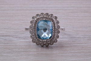 Large 5 carat Blue Topaz and Diamond Ring