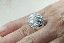 Load image into Gallery viewer, Very large natural Diamond set ladies dress ring. round and baguette cut diamonds, 18ct gold. Dress, cocktail, anniversary,statement ring