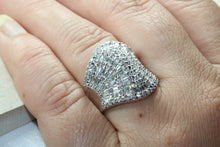 Load image into Gallery viewer, Very large natural Diamond set ladies dress ring. round and baguette cut diamonds, 18ct gold. Dress, cocktail, anniversary,statement ring