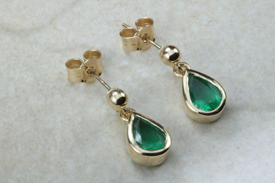 1.50 ct Top Bottle Green Grade Natural Emerald Dropper Stud Earrings