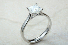 Load image into Gallery viewer, 1.25 carat Moissanite Platinum Solitaire. 6.00mm Princess Cut Moissanite Diamond Solitaire. Forever Classic Moissanite Ring.DEF Color