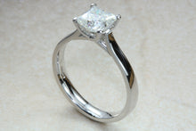 Load image into Gallery viewer, 1.25 carat Moissanite Platinum Solitaire. 6.00mm Princess Cut Moissanite Diamond Solitaire. Forever Classic Moissanite Ring.DEF Color