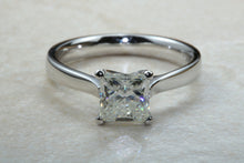 Load image into Gallery viewer, 1.25 carat Moissanite Platinum Solitaire. 6.00mm Princess Cut Moissanite Diamond Solitaire. Forever Classic Moissanite Ring.DEF Color
