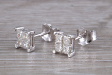 Load image into Gallery viewer, Diamond cluster stud earrings set in 9ct white gold, simple and elegant studs ideal for daily wear, perfect gift for any occasion