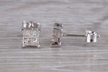 Load image into Gallery viewer, Diamond cluster stud earrings set in 9ct white gold, simple and elegant studs ideal for daily wear, perfect gift for any occasion