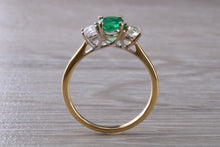 Load image into Gallery viewer, 1.40 carat Emerald and Diamond Trilogy Ring set in 18ct Gold, British Hallmarked