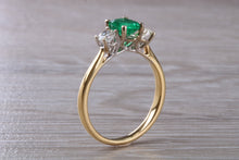 Load image into Gallery viewer, 1.40 carat Emerald and Diamond Trilogy Ring set in 18ct Gold, British Hallmarked