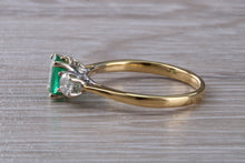 Load image into Gallery viewer, 1.40 carat Emerald and Diamond Trilogy Ring set in 18ct Gold, British Hallmarked