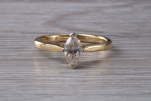 Load image into Gallery viewer, Half carat Marquise cut Certified Diamond set Gold Solitaire