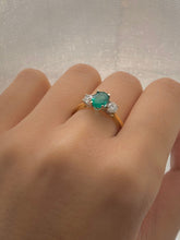 Load image into Gallery viewer, 1.40 carat Emerald and Diamond Trilogy Ring set in 18ct Gold, British Hallmarked