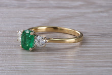 Load image into Gallery viewer, 1.40 carat Emerald and Diamond Trilogy Ring set in 18ct Gold, British Hallmarked