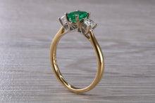 Load image into Gallery viewer, 1.40 carat Emerald and Diamond Trilogy Ring set in 18ct Gold, British Hallmarked