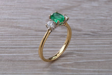 Load image into Gallery viewer, 1.40 carat Emerald and Diamond Trilogy Ring set in 18ct Gold, British Hallmarked
