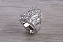 Load image into Gallery viewer, Very large natural Diamond set ladies dress ring. round and baguette cut diamonds, 18ct gold. Dress, cocktail, anniversary,statement ring