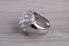 Load image into Gallery viewer, Very large natural Diamond set ladies dress ring. round and baguette cut diamonds, 18ct gold. Dress, cocktail, anniversary,statement ring