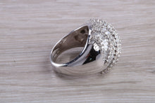 Load image into Gallery viewer, Very large natural Diamond set ladies dress ring. round and baguette cut diamonds, 18ct gold. Dress, cocktail, anniversary,statement ring