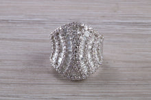 Load image into Gallery viewer, Very large natural Diamond set ladies dress ring. round and baguette cut diamonds, 18ct gold. Dress, cocktail, anniversary,statement ring