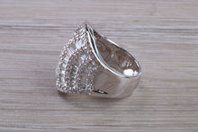Load image into Gallery viewer, Very large natural Diamond set ladies dress ring. round and baguette cut diamonds, 18ct gold. Dress, cocktail, anniversary,statement ring