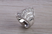 Load image into Gallery viewer, Very large natural Diamond set ladies dress ring. round and baguette cut diamonds, 18ct gold. Dress, cocktail, anniversary,statement ring