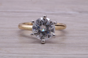 Very Large 3 carat Moissanite Diamond set Two Tone Gold Solitaire