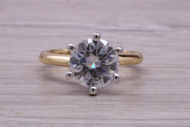 Three carat Forever C & V Moissanite Diamond set in this Beautiful 18ct Yellow Gold and Platinum Solitaire