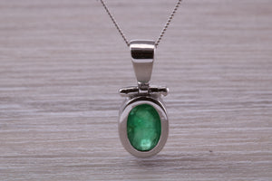 Beautiful One carat Oval cut Emerald Necklace