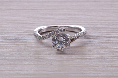 One carat Moissanite Diamond set Crossover Ring with Natural Diamond set Shoulders