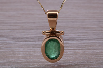 Beautiful One carat Oval cut Emerald Yellow Gold Necklace