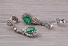 Load image into Gallery viewer, Very Dressy Emerald and Diamond set White Gold Dropper Earrings