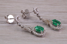 Load image into Gallery viewer, Very Dressy Emerald and Diamond set White Gold Dropper Earrings