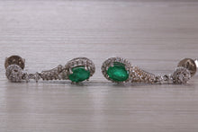 Load image into Gallery viewer, Very Dressy Emerald and Diamond set White Gold Dropper Earrings