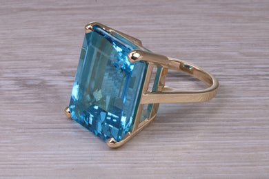 Very Very Large 60 carat Natural Blue Topaz set Yellow Gold Ring