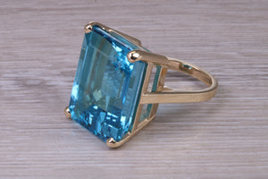 Very Very Large 60 carat Natural Blue Topaz set Yellow Gold Ring