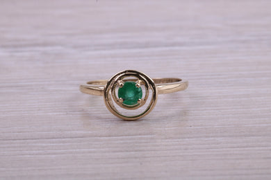 Dainty Round cut Emerald set Yellow Gold Ring