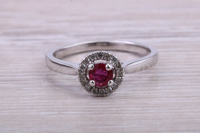 Ruby and Halo Diamond set White Gold Ring
