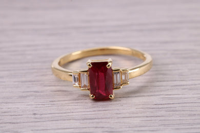 All Natural 1.05ct None Heat Treated Pigeon Blood Red Certified Ruby Complimented with 0.20ct Diamonds set in 18ct Yellow Gold Ring