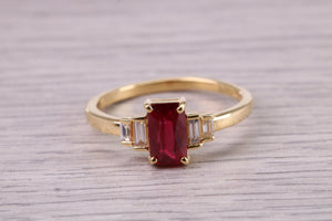 All Natural 1.05ct None Heat Treated Pigeon Blood Red Certified Ruby Complimented with 0.20ct Diamonds set in 18ct Yellow Gold Ring