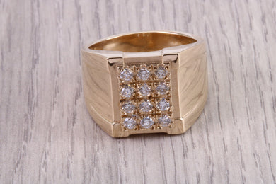 Half carat set Chunky and Very Dressy Gents Natural Diamond set Signet Ring, Made From Solid Yellow Gold, British Hallmarked