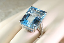 Load image into Gallery viewer, Very Very Large 50 carat Natural Blue Topaz and Diamond set White Gold Ring