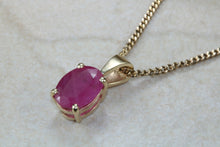 Load image into Gallery viewer, Two carat Oval cut Ruby set Yellow Gold Solitaire Necklace