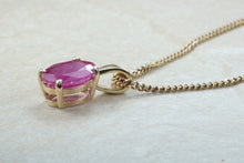 Load image into Gallery viewer, Two carat Oval cut Ruby set Yellow Gold Solitaire Necklace