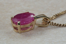 Load image into Gallery viewer, Two carat Oval cut Ruby set Yellow Gold Solitaire Necklace