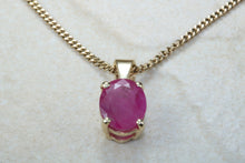 Load image into Gallery viewer, Two carat Oval cut Ruby set Yellow Gold Solitaire Necklace