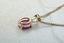 Load image into Gallery viewer, Two carat Oval cut Ruby set Yellow Gold Solitaire Necklace