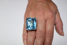 Load image into Gallery viewer, Very Large 70 carat Sky Blue Topaz set White Gold Statement Ring