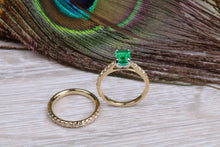 Load image into Gallery viewer, Emerald and Diamond Bridal Rings Set