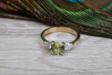 Load image into Gallery viewer, All Natural and Non Treated Yellow Sapphire and Pear Drop cut Diamond Trilogy Ring