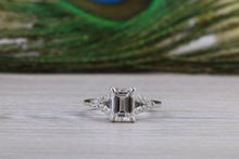 Load image into Gallery viewer, One carat Emerald cut Moissanite Diamond with Natural Diamonds set Ring