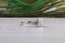 Load image into Gallery viewer, One carat Emerald cut Moissanite Diamond with Natural Diamonds set Ring