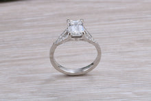 Load image into Gallery viewer, One carat Emerald cut Moissanite Diamond with Natural Diamonds set Ring